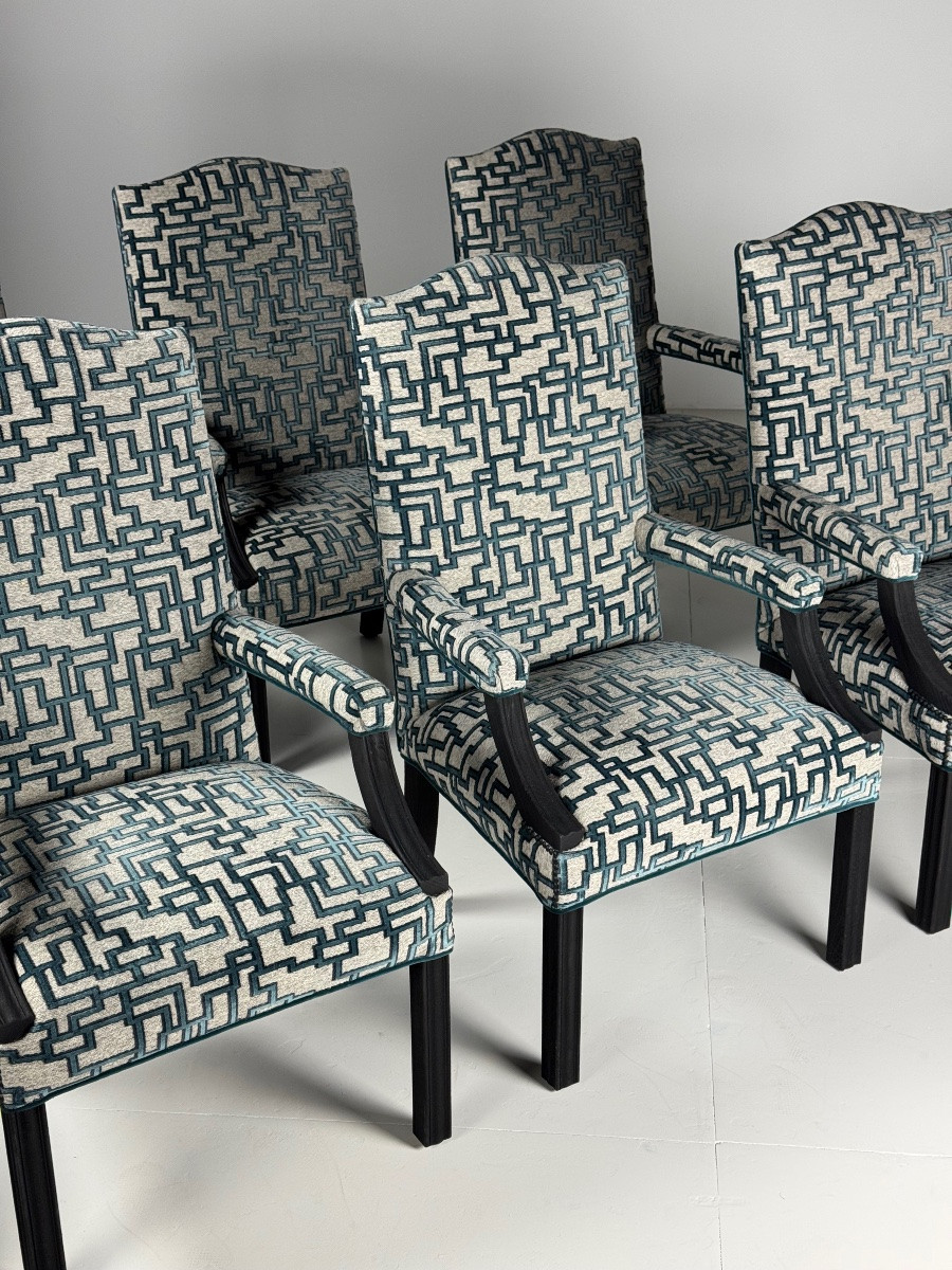 Belgian Chairs, 8x Geometric Upholstery-photo-2