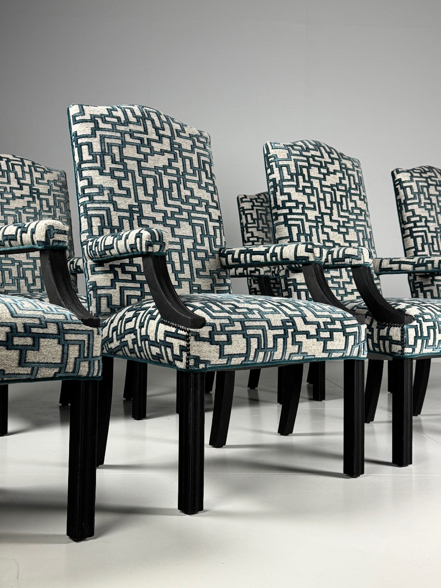 Belgian Chairs, 8x Geometric Upholstery-photo-5