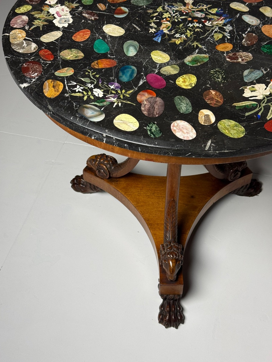 Table tripode italienne avec plateau incrusté de marbre-photo-4