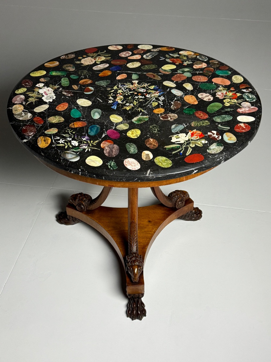 Table tripode italienne avec plateau incrusté de marbre-photo-7
