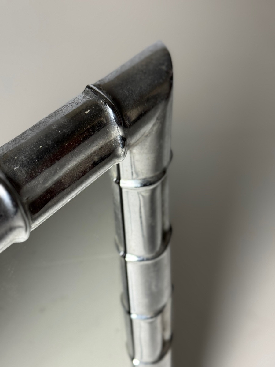 Grand miroir en faux bambou chromé-photo-3