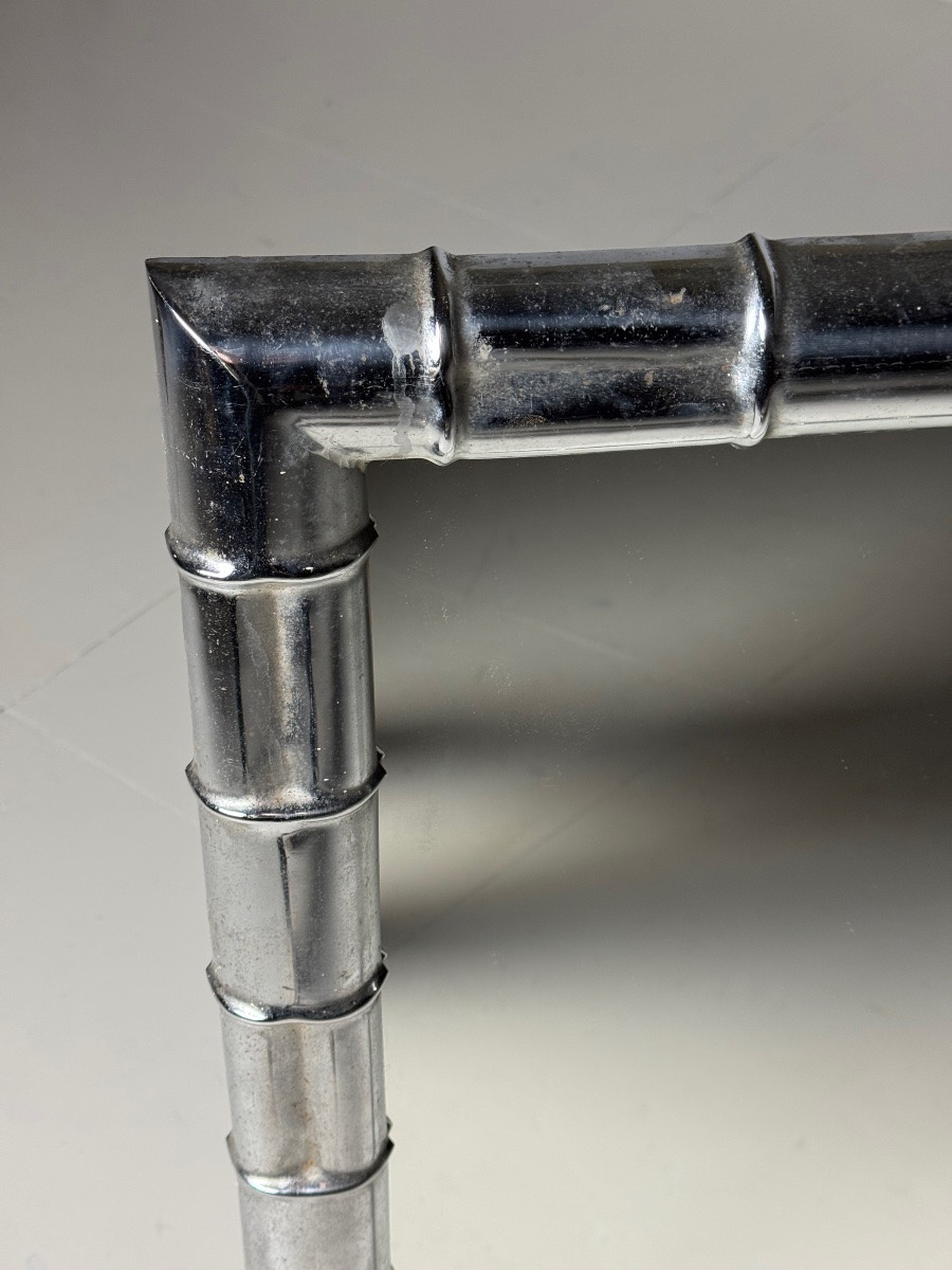 Grand miroir en faux bambou chromé-photo-4