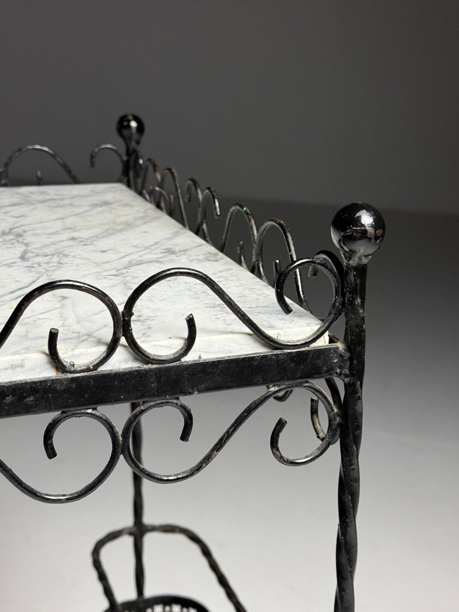 Table d'appoint en métal blanc marbré-photo-2