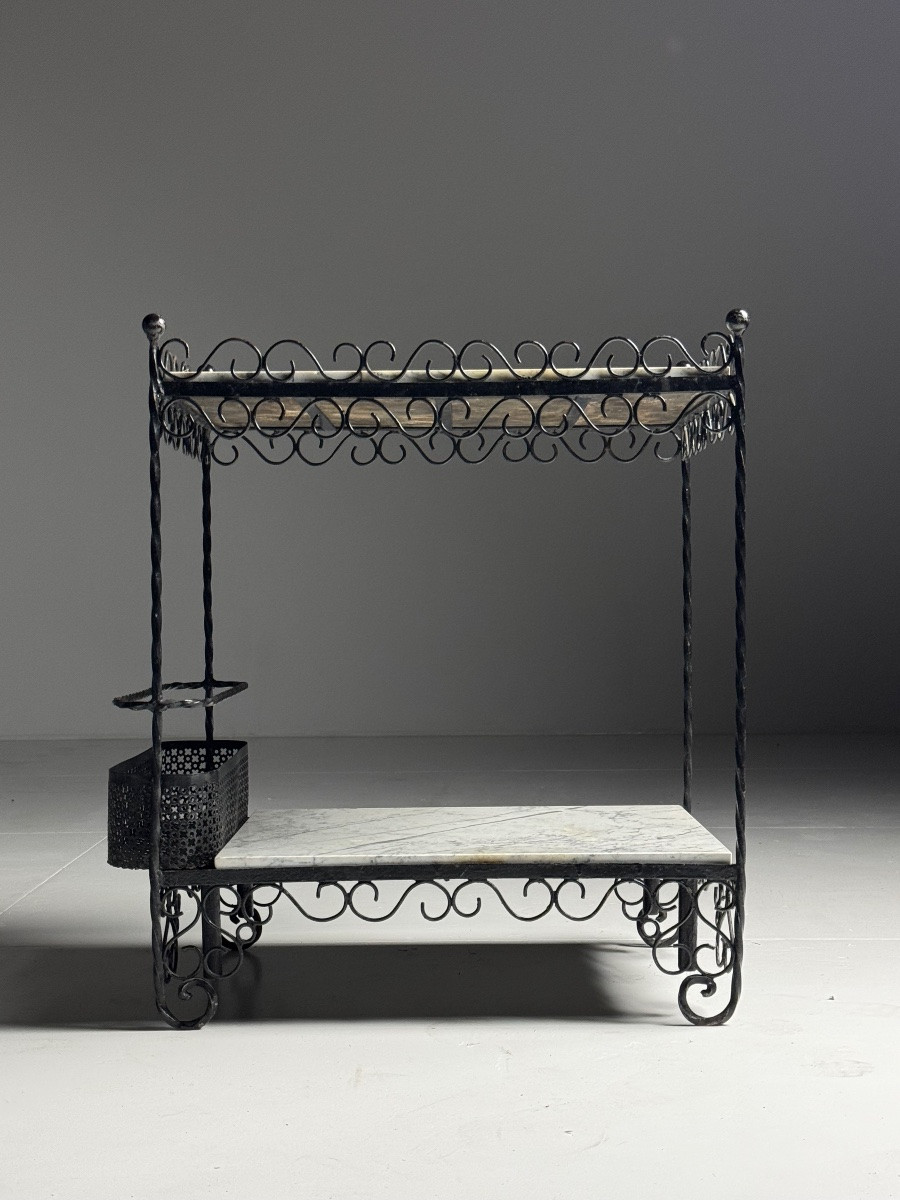 Table d'appoint en métal blanc marbré-photo-5