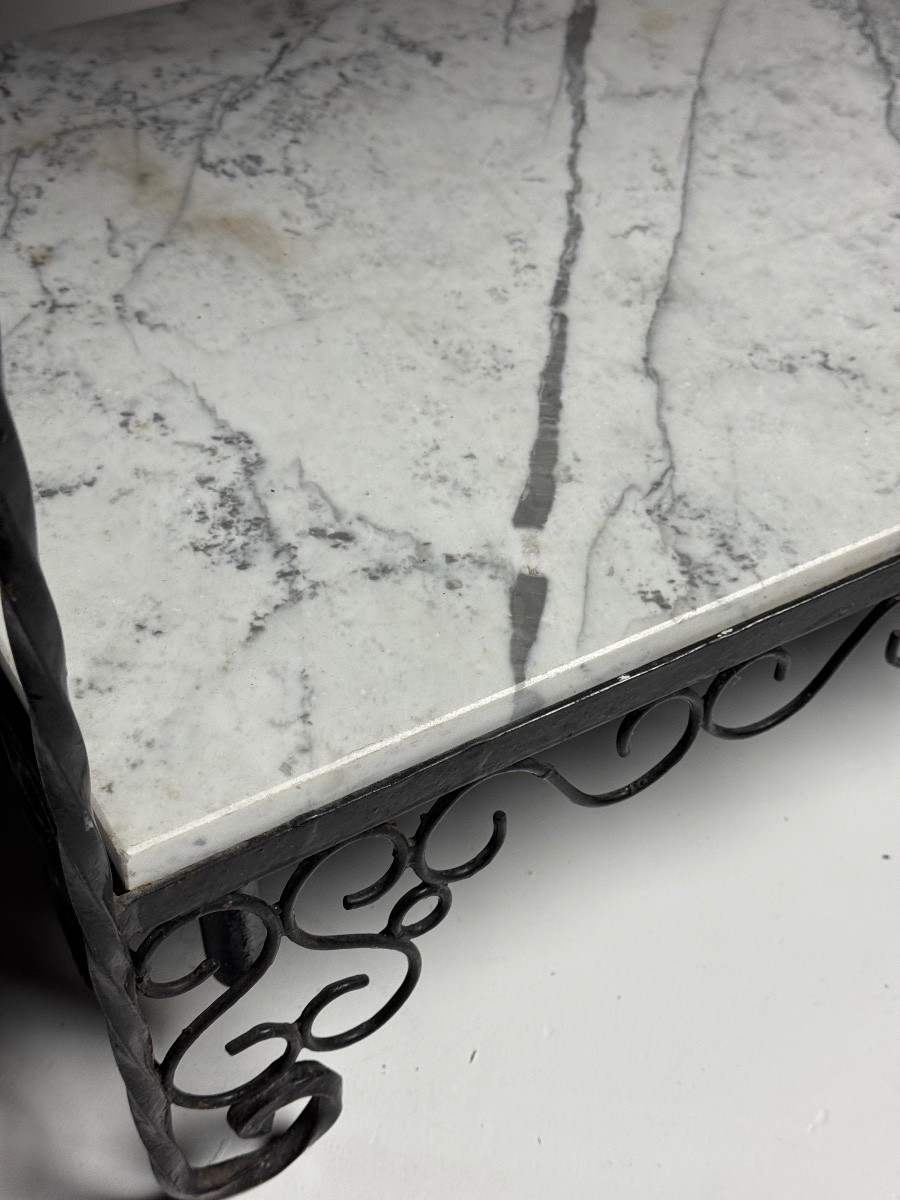 Table d'appoint en métal blanc marbré-photo-6