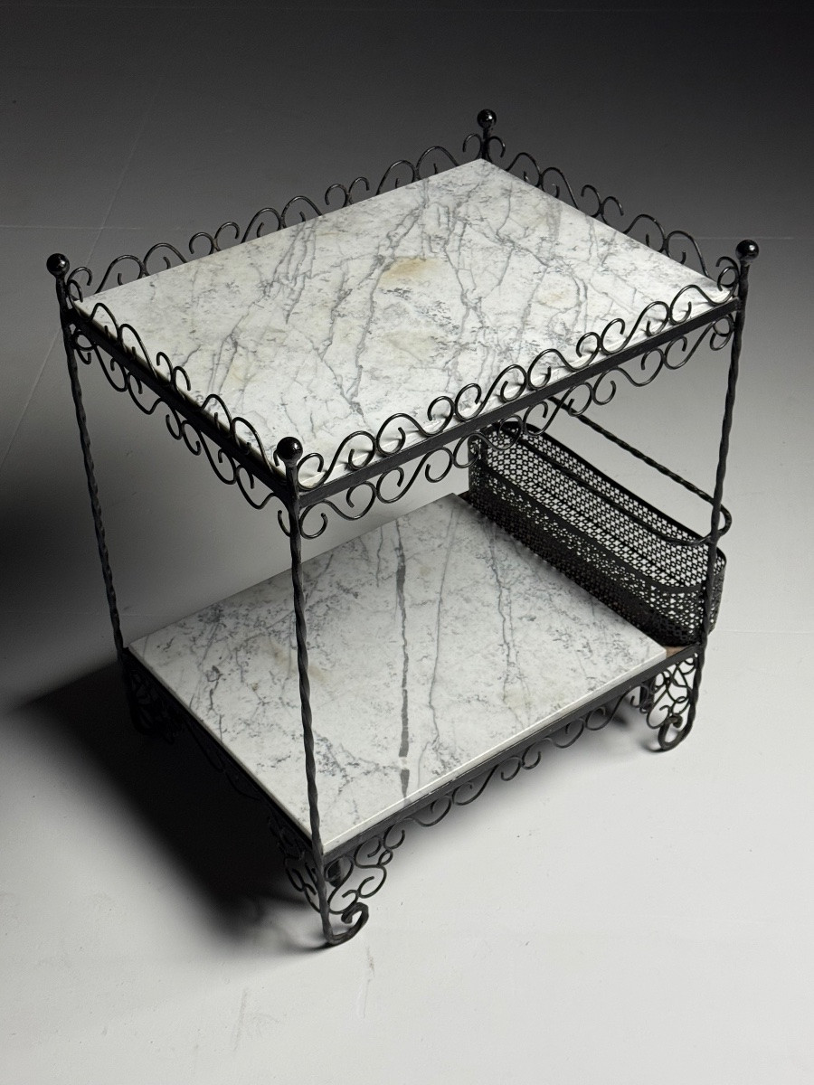 Table d'appoint en métal blanc marbré-photo-8