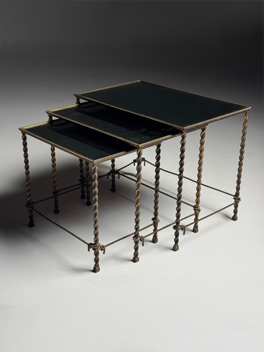 Tables gigognes vintage en corde-photo-1