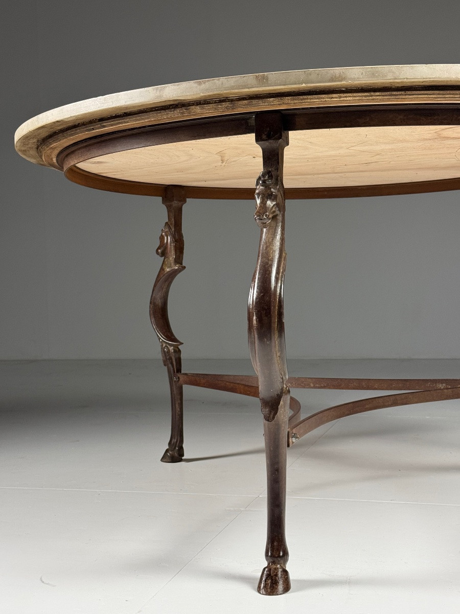 Table à manger vintage avec plateau en marbre et hippocampes-photo-2