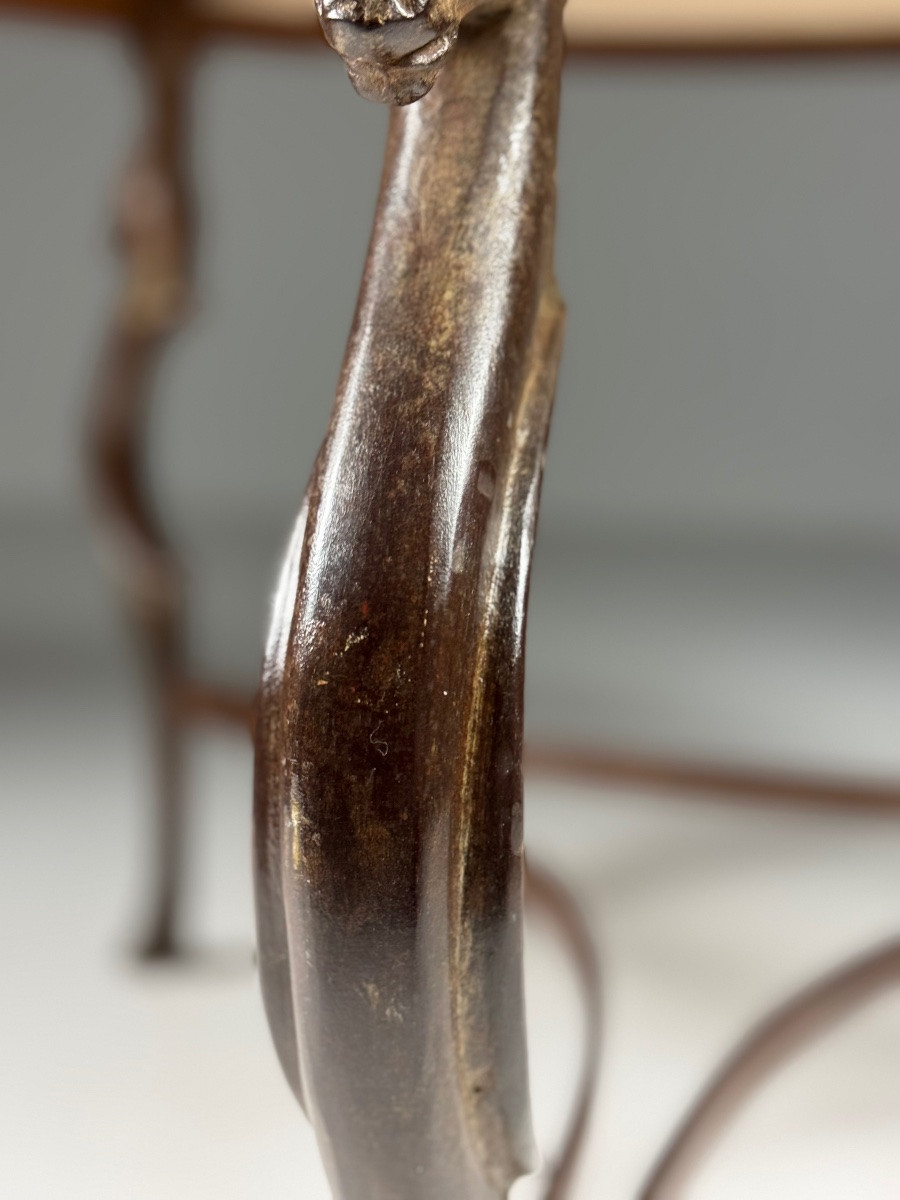 Table à manger vintage avec plateau en marbre et hippocampes-photo-3