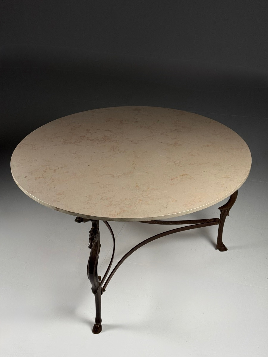 Table à manger vintage avec plateau en marbre et hippocampes-photo-4