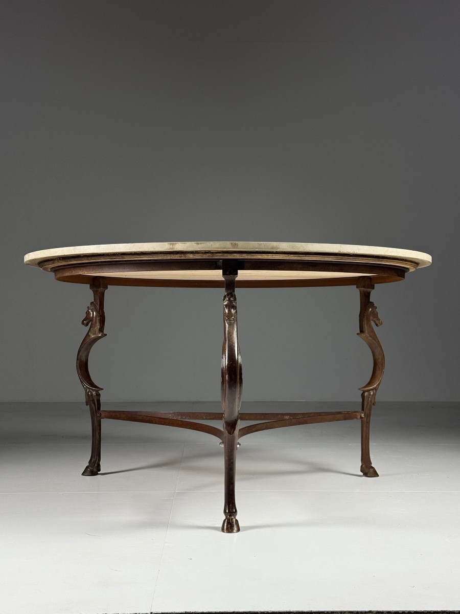 Table à manger vintage avec plateau en marbre et hippocampes-photo-2