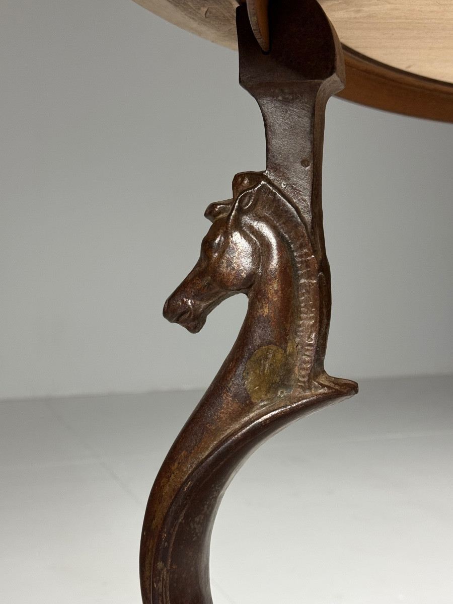 Table à manger vintage avec plateau en marbre et hippocampes-photo-7