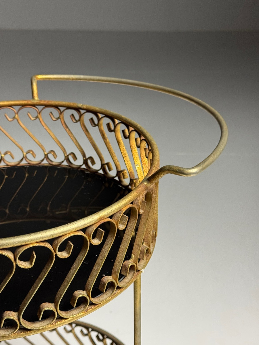 Metal Side Table With Casters, Black Glass-photo-2