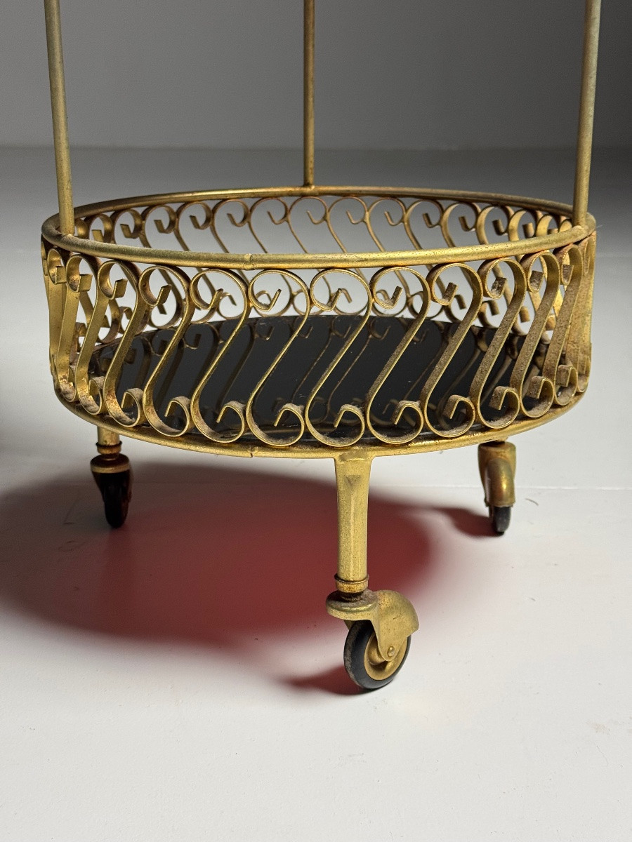 Metal Side Table With Casters, Black Glass-photo-1