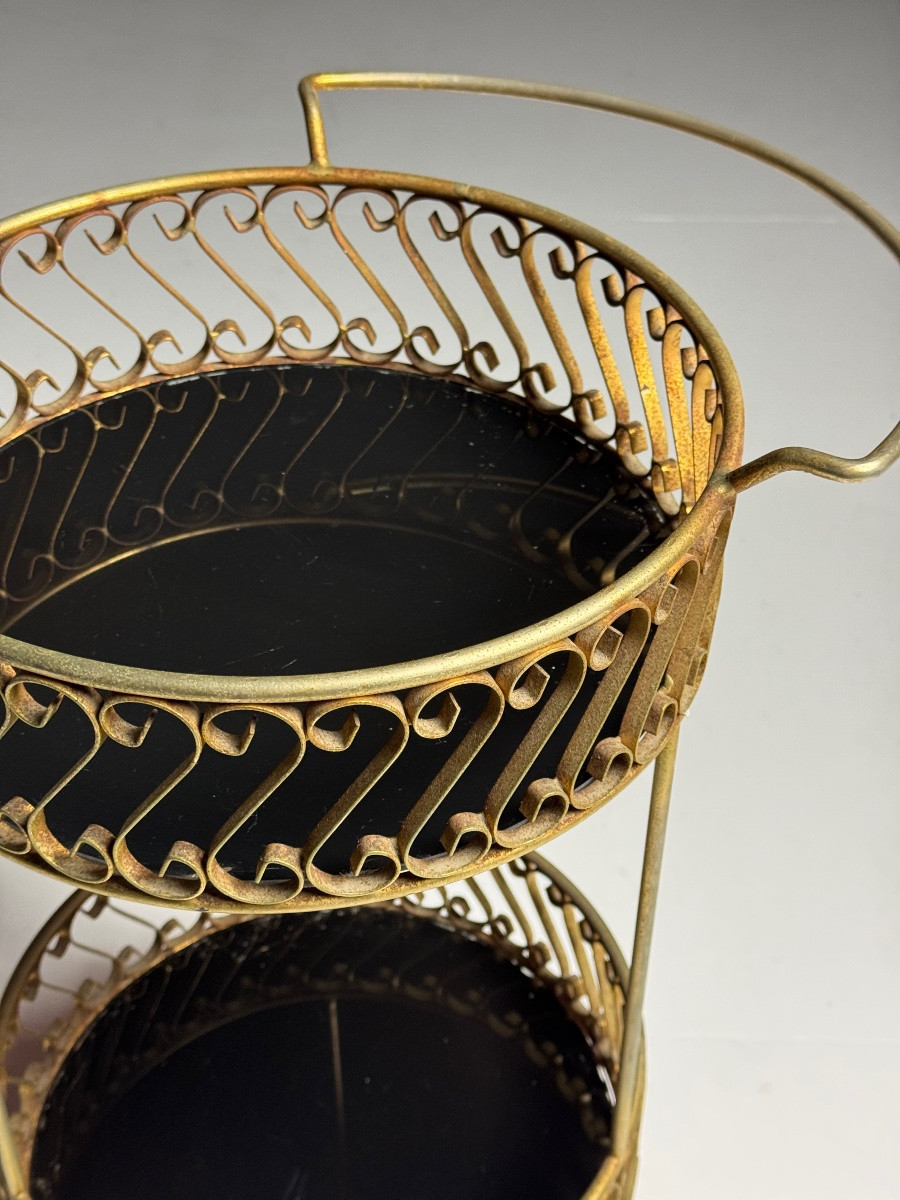 Metal Side Table With Casters, Black Glass-photo-3