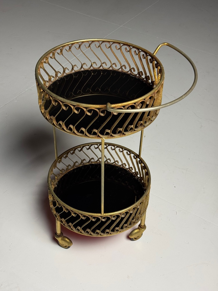 Metal Side Table With Casters, Black Glass-photo-5