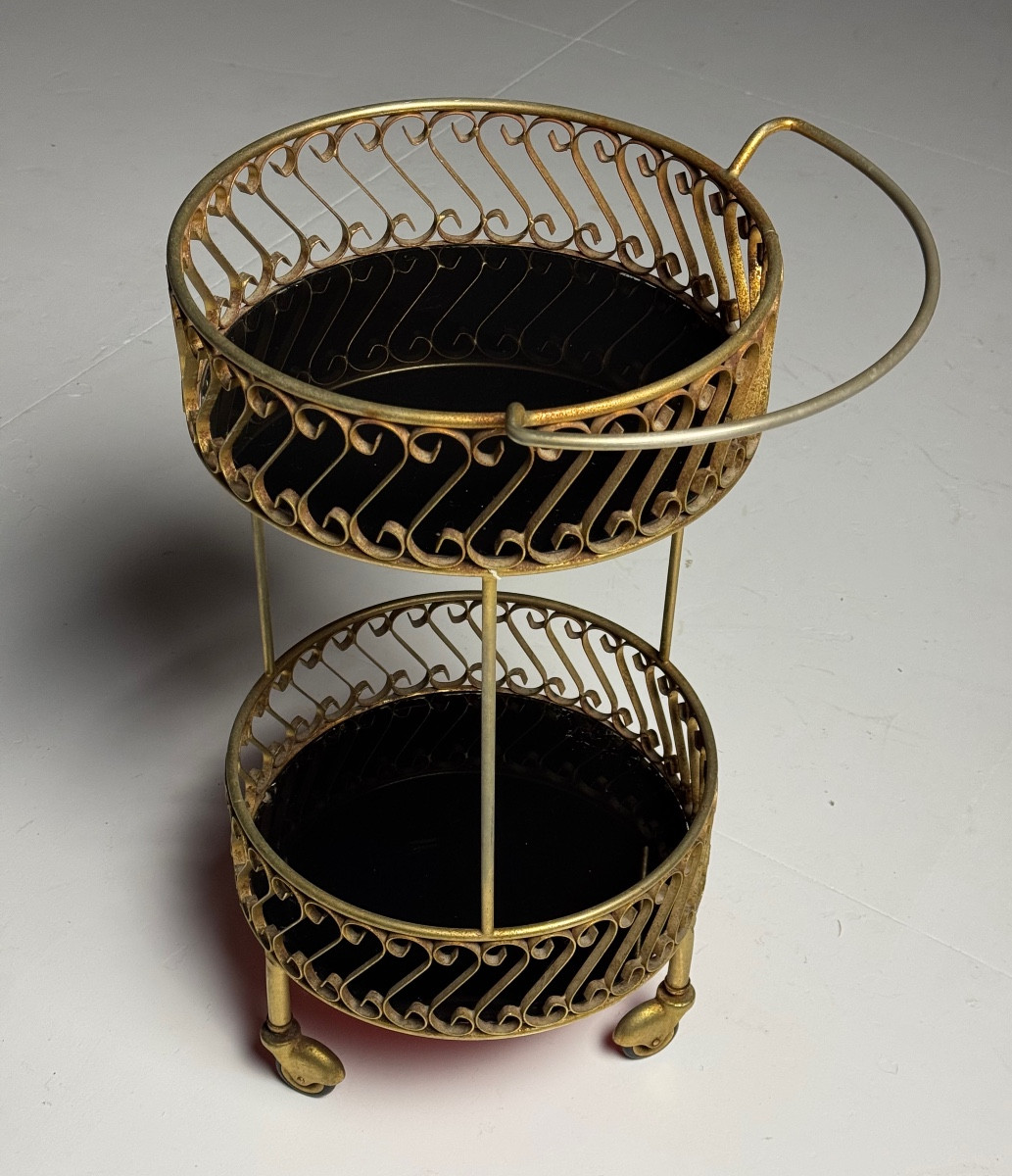 Metal Side Table With Casters, Black Glass