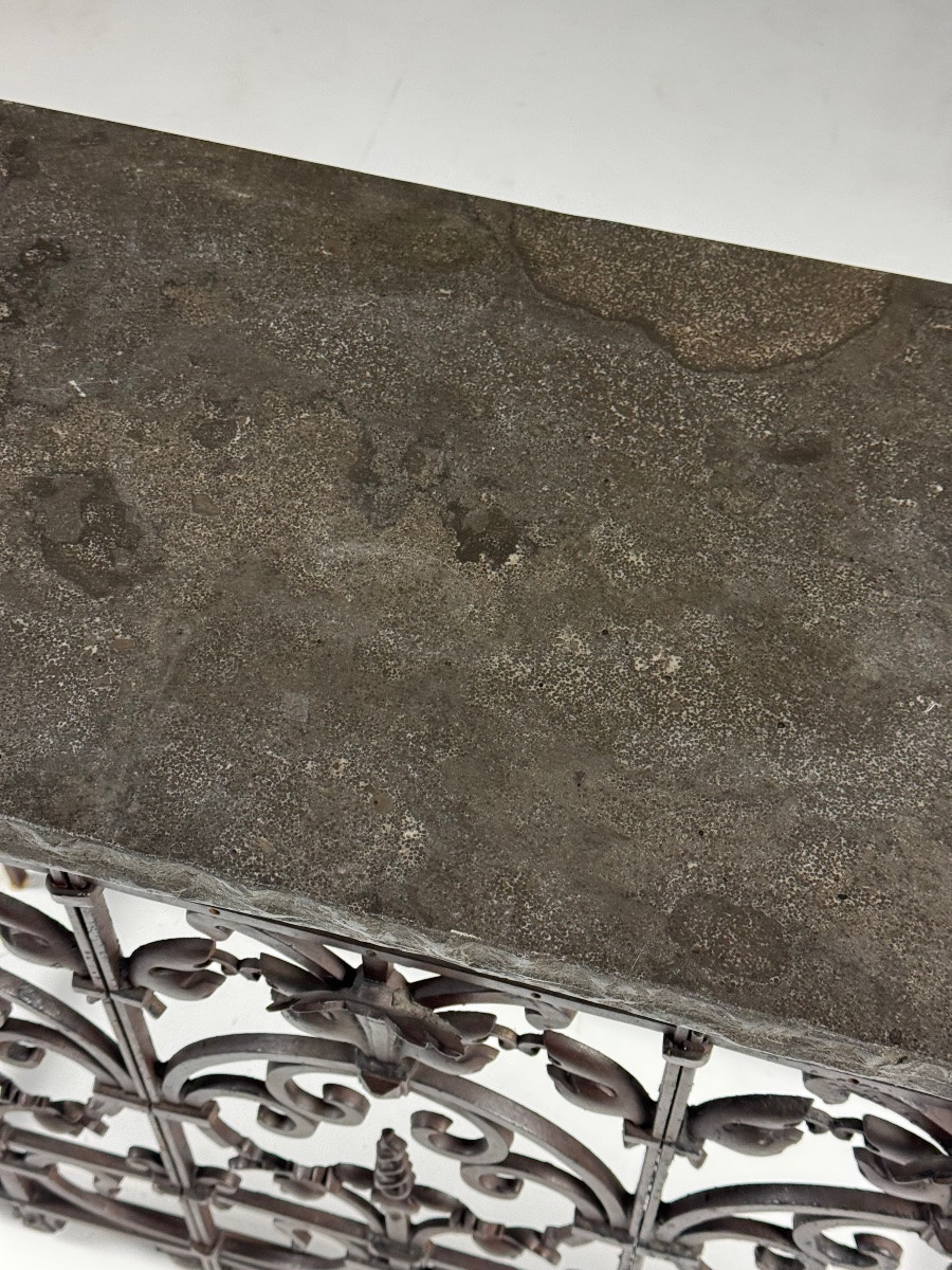 Table d'appoint en fonte pour balcon avec plateau en pierre-photo-2