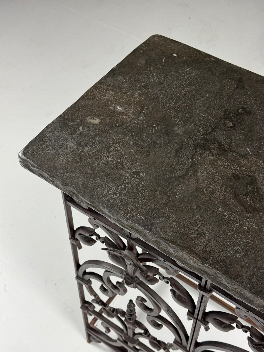 Table d'appoint en fonte pour balcon avec plateau en pierre-photo-4