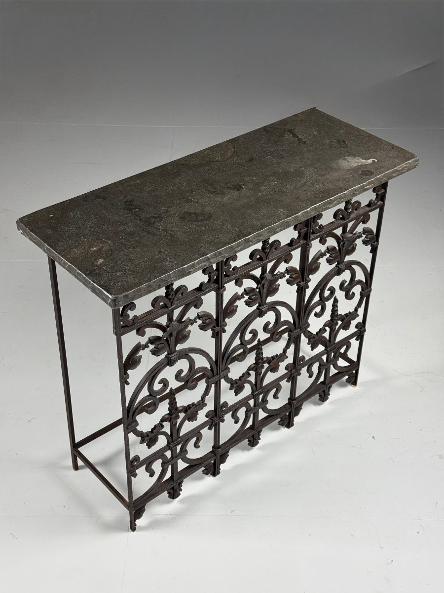 Table d'appoint en fonte pour balcon avec plateau en pierre-photo-2