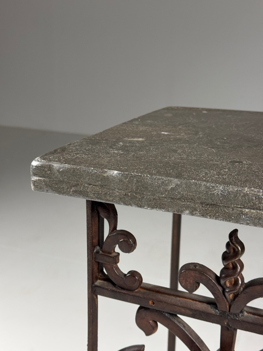 Table d'appoint en fonte pour balcon avec plateau en pierre-photo-3