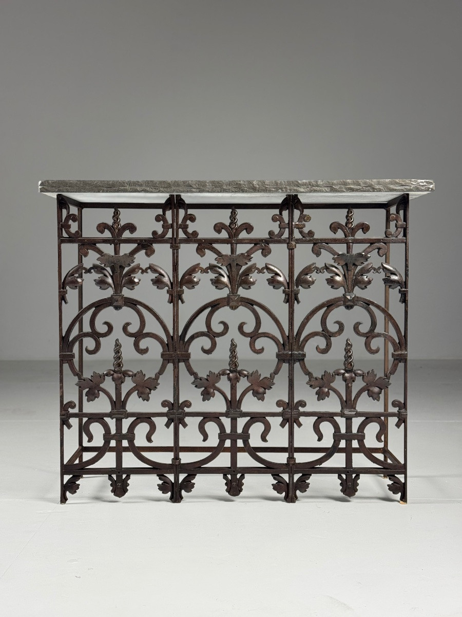 Table d'appoint en fonte pour balcon avec plateau en pierre-photo-4