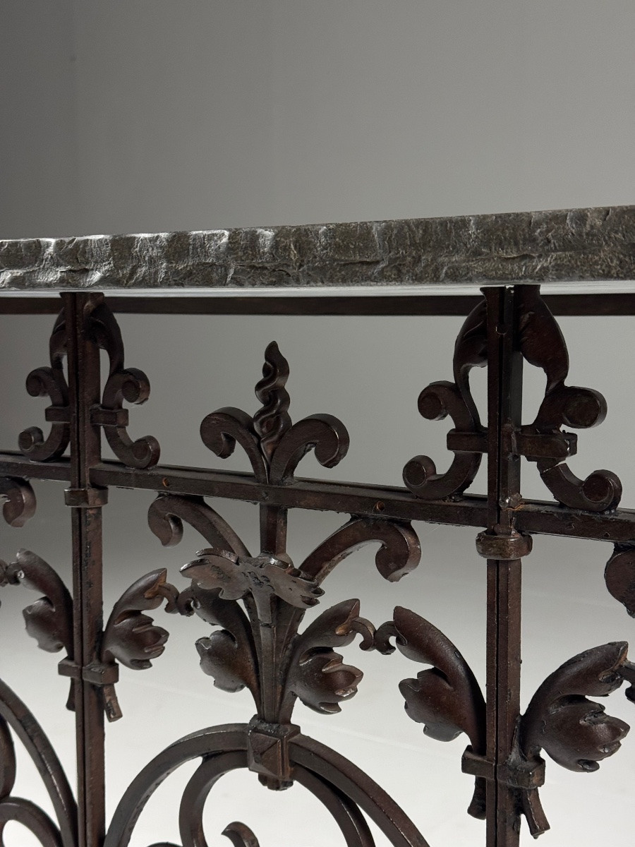 Table d'appoint en fonte pour balcon avec plateau en pierre-photo-6