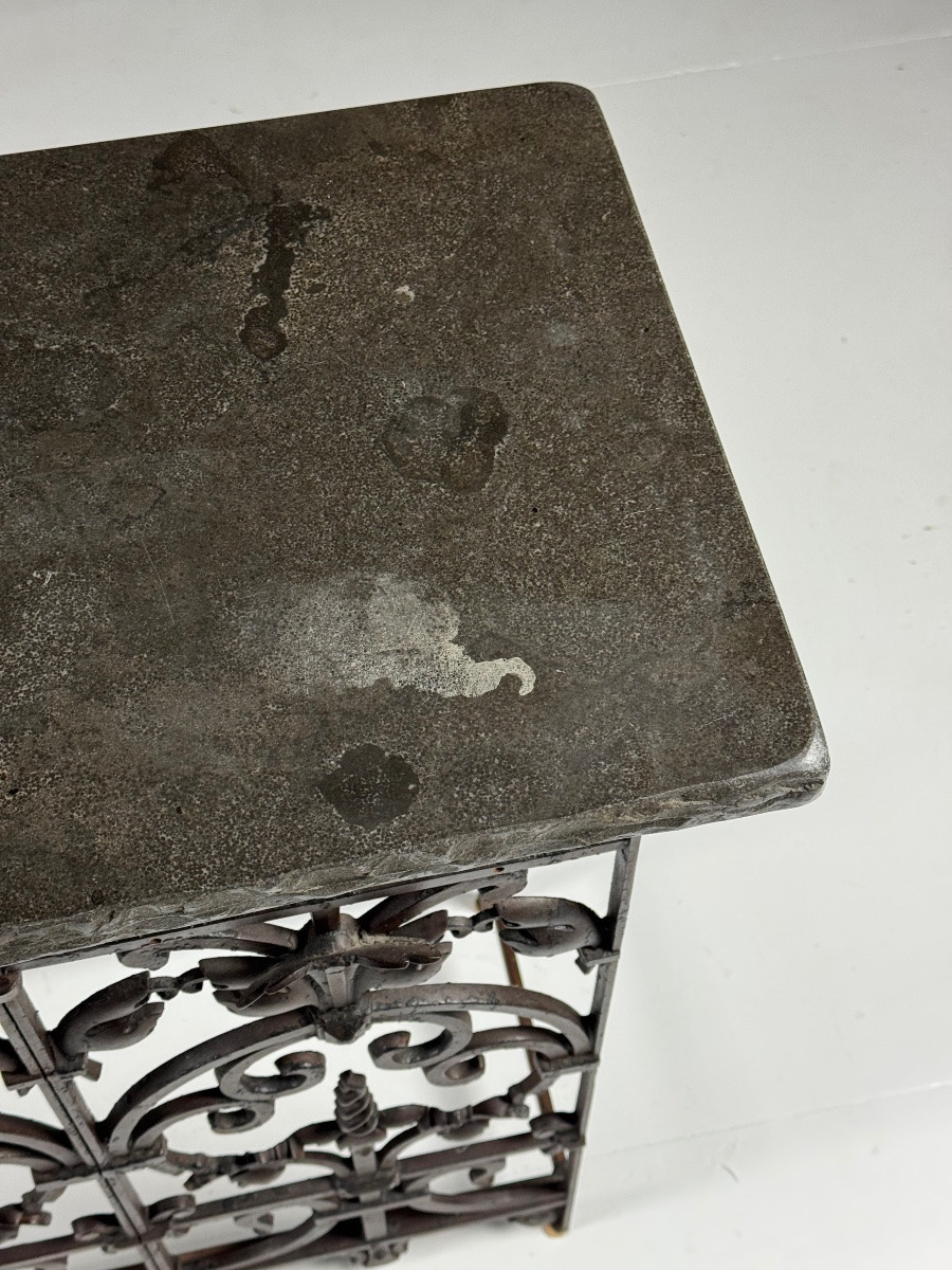 Table d'appoint en fonte pour balcon avec plateau en pierre-photo-8