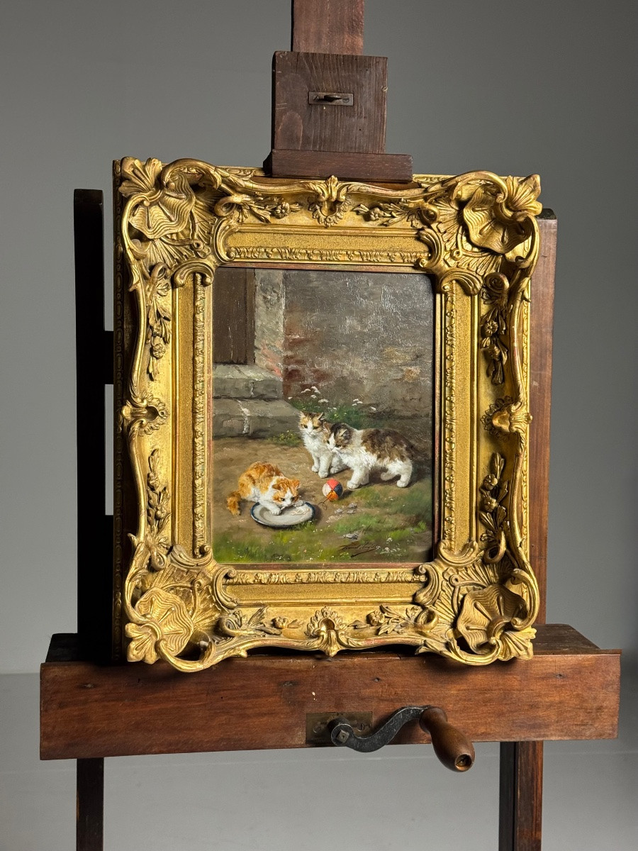 Painting – Alfred Arthur Brunel De Neuville (1852–1941) Kittens Playing-photo-2