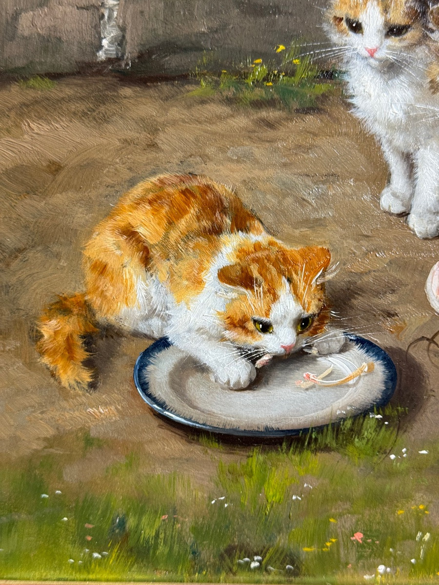 Painting – Alfred Arthur Brunel De Neuville (1852–1941) Kittens Playing-photo-2