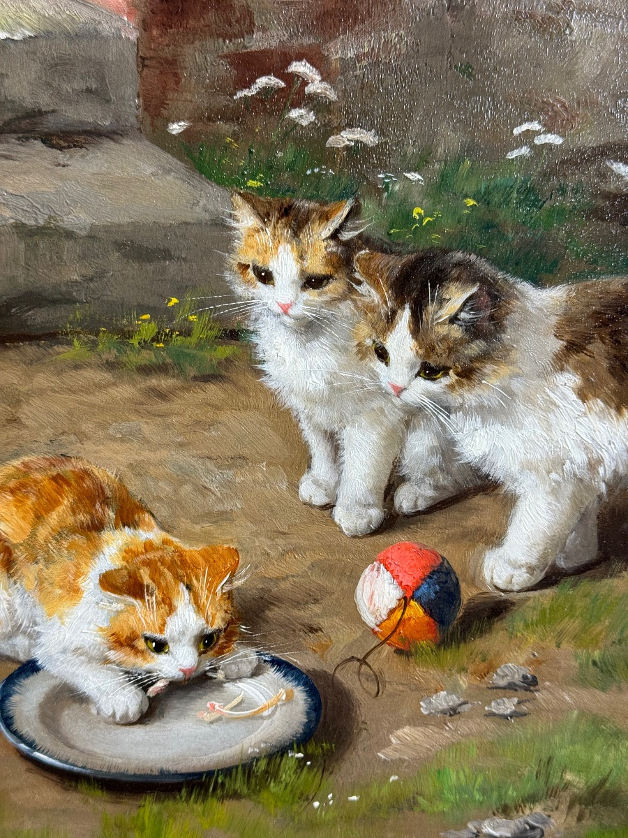 Painting – Alfred Arthur Brunel De Neuville (1852–1941) Kittens Playing-photo-4