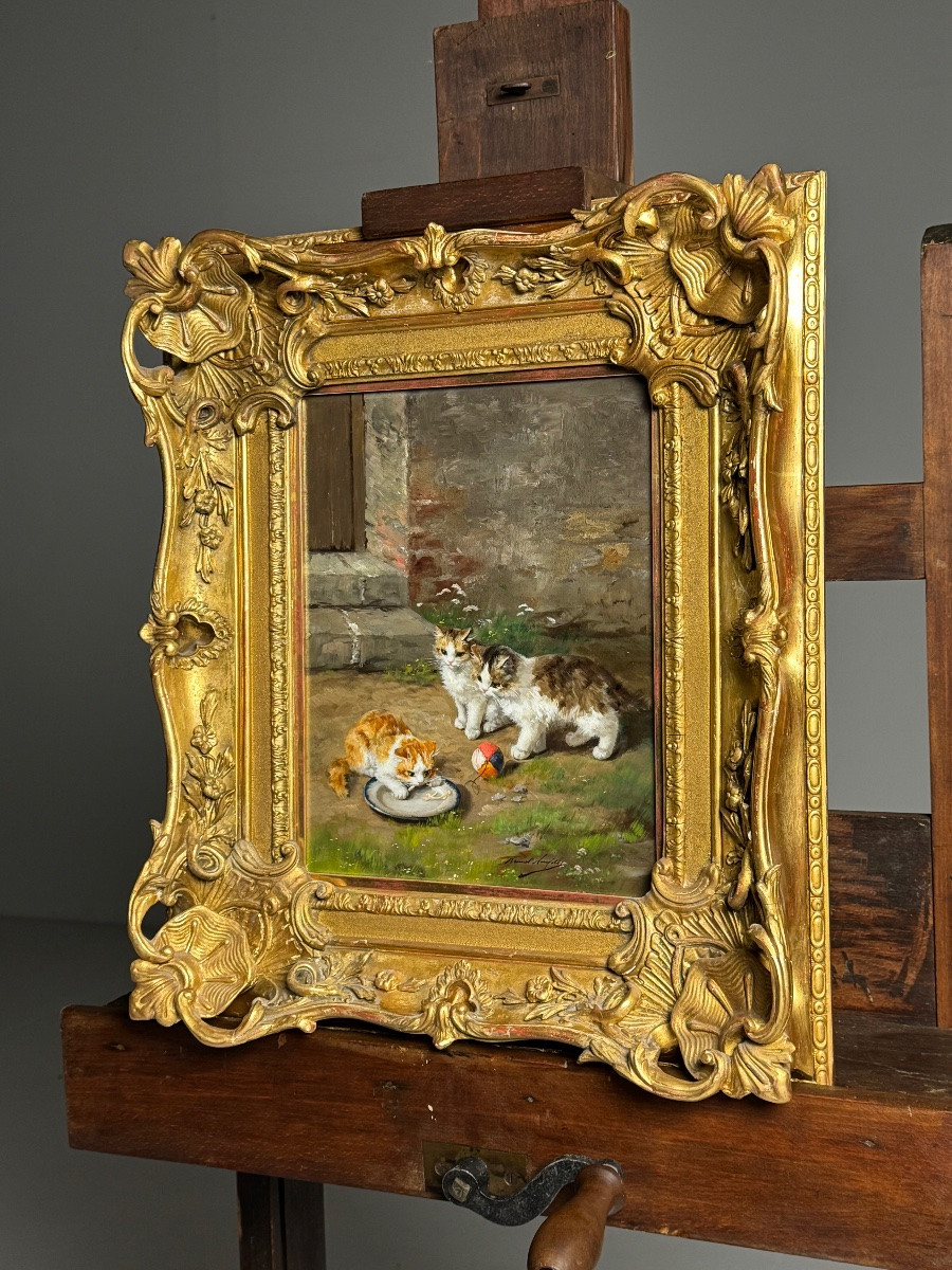 Painting – Alfred Arthur Brunel De Neuville (1852–1941) Kittens Playing-photo-7