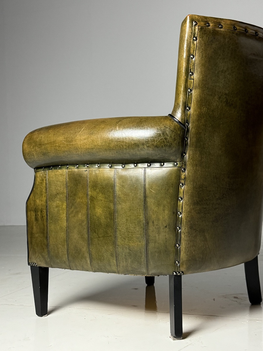 Fauteuil club en cuir de mouton vert-photo-2