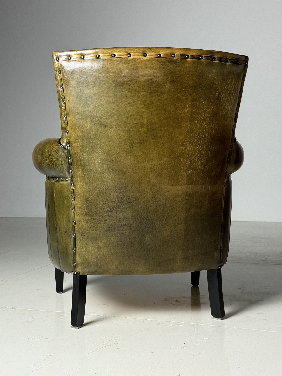 Fauteuil club en cuir de mouton vert-photo-2