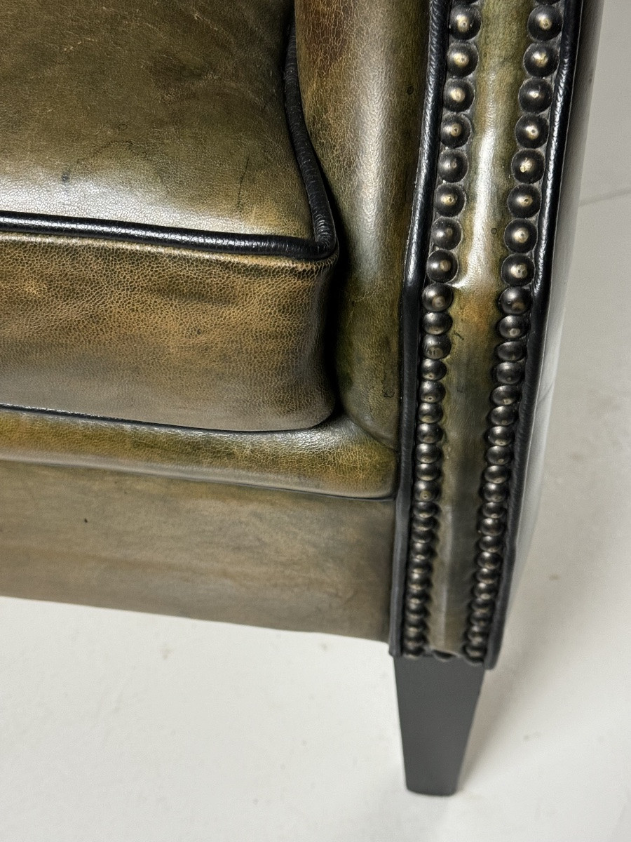 Fauteuil club en cuir de mouton vert-photo-3