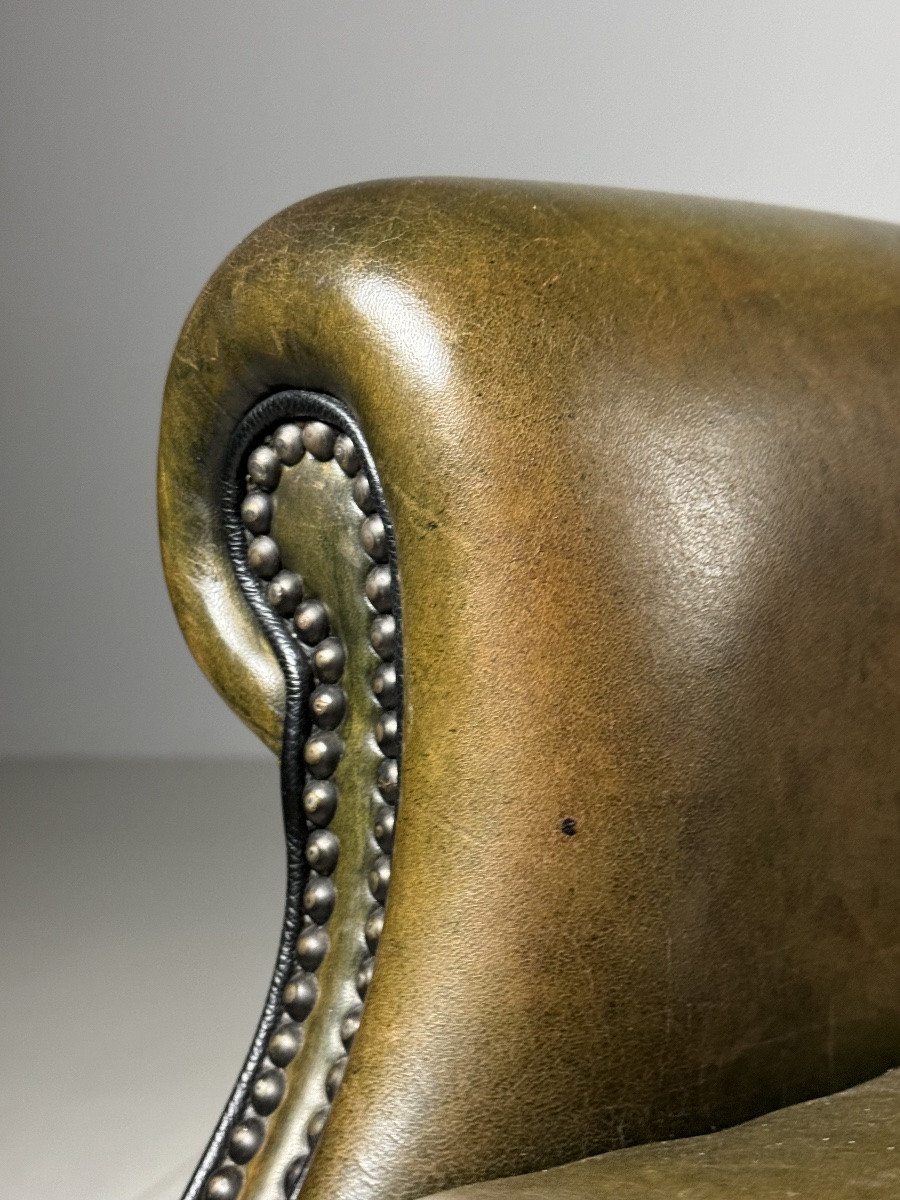 Fauteuil club en cuir de mouton vert-photo-5