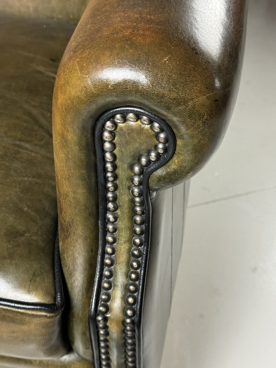 Fauteuil club en cuir de mouton vert-photo-6