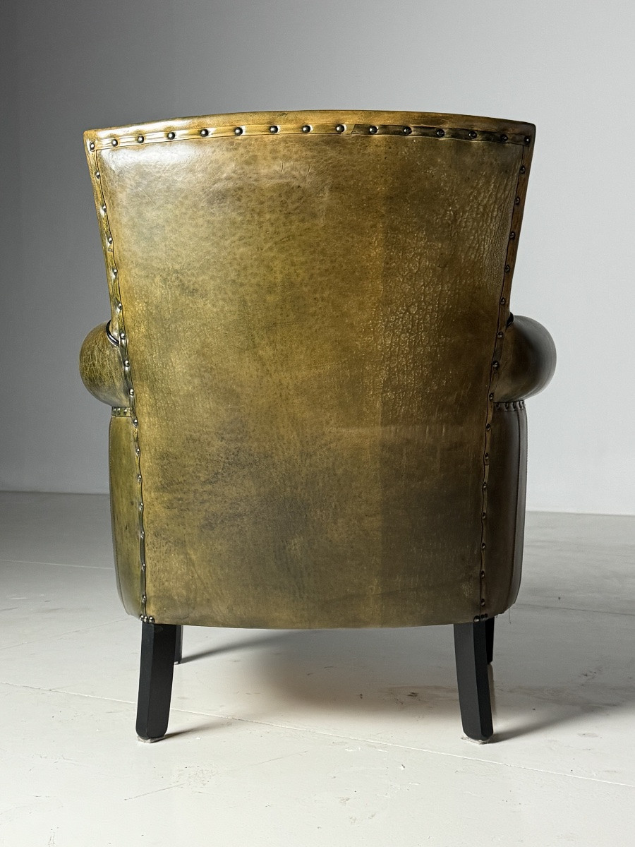 Fauteuil club en cuir de mouton vert-photo-8