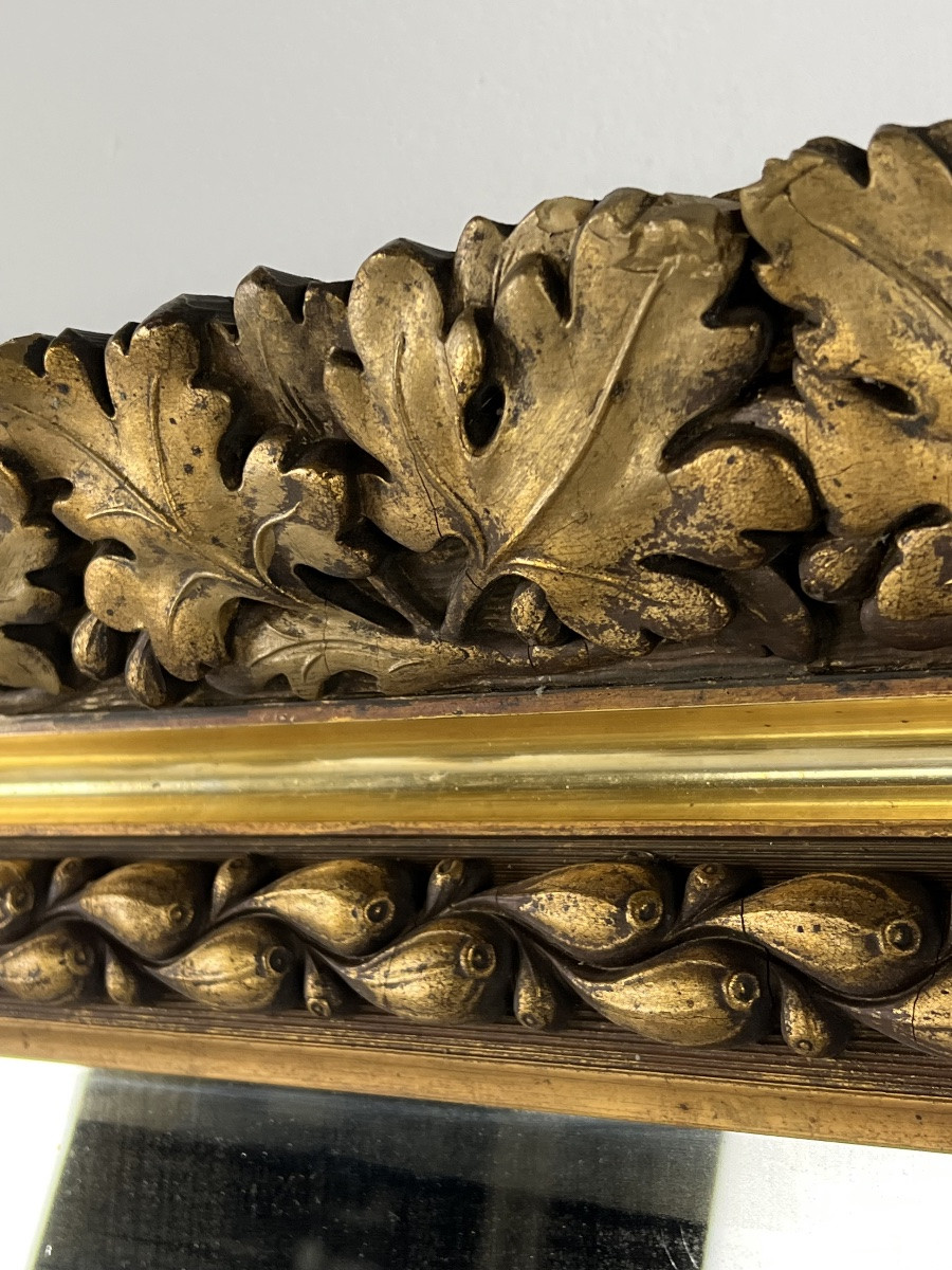 Miroir datant d'environ 1890-1900 avec un riche cadre orné de figues et de feuilles-photo-2