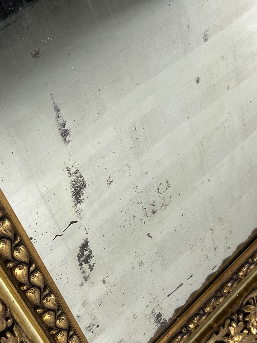 Miroir datant d'environ 1890-1900 avec un riche cadre orné de figues et de feuilles-photo-6