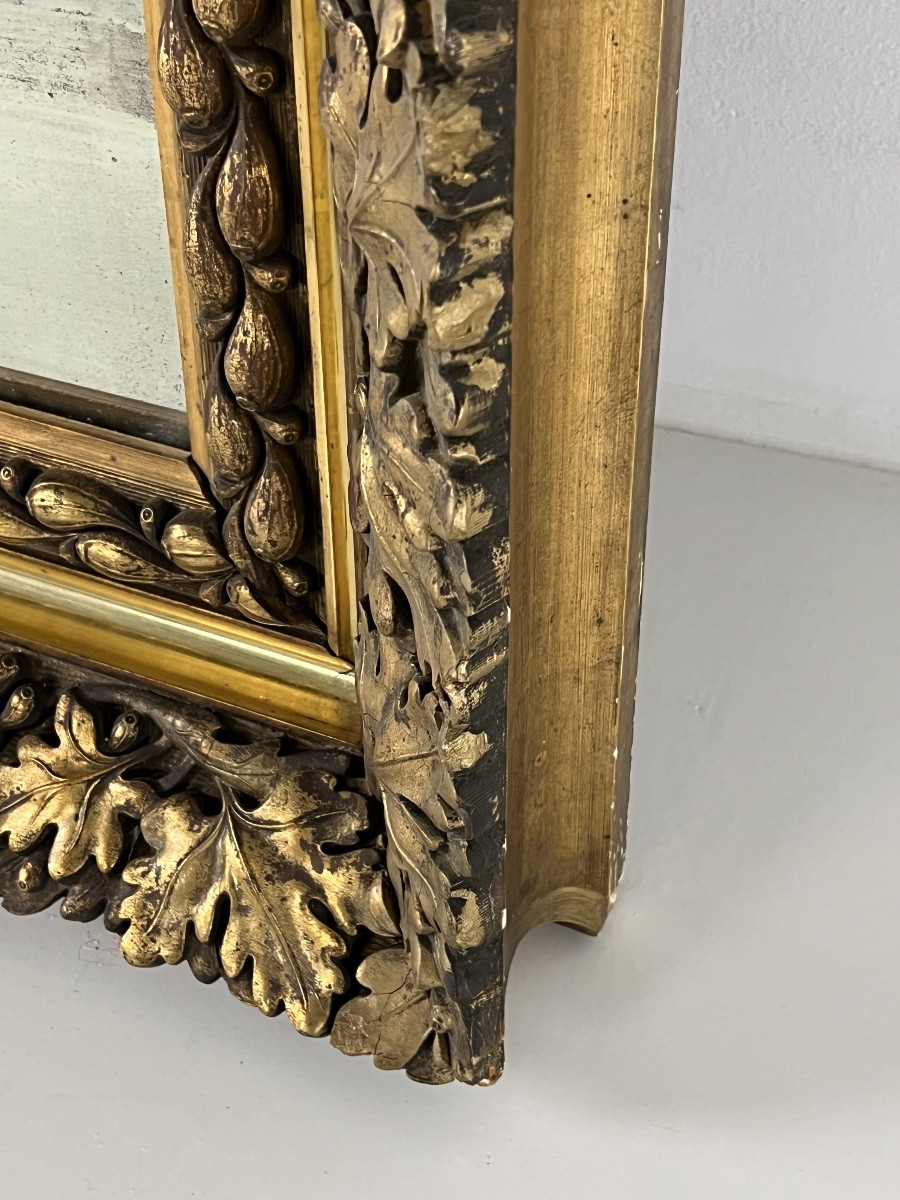 Miroir datant d'environ 1890-1900 avec un riche cadre orné de figues et de feuilles-photo-7