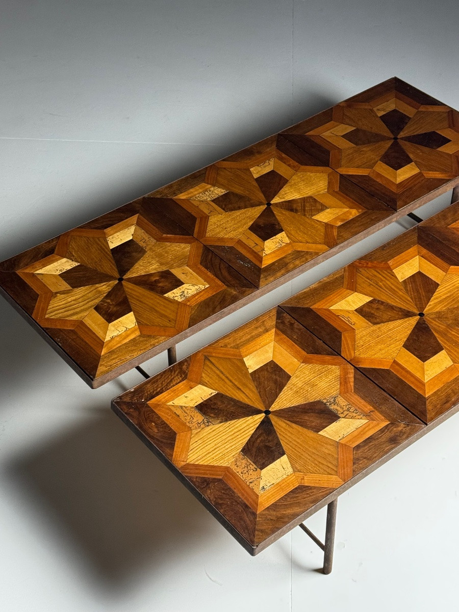 2 Parquet Coffee Tables With Iron Frames-photo-2