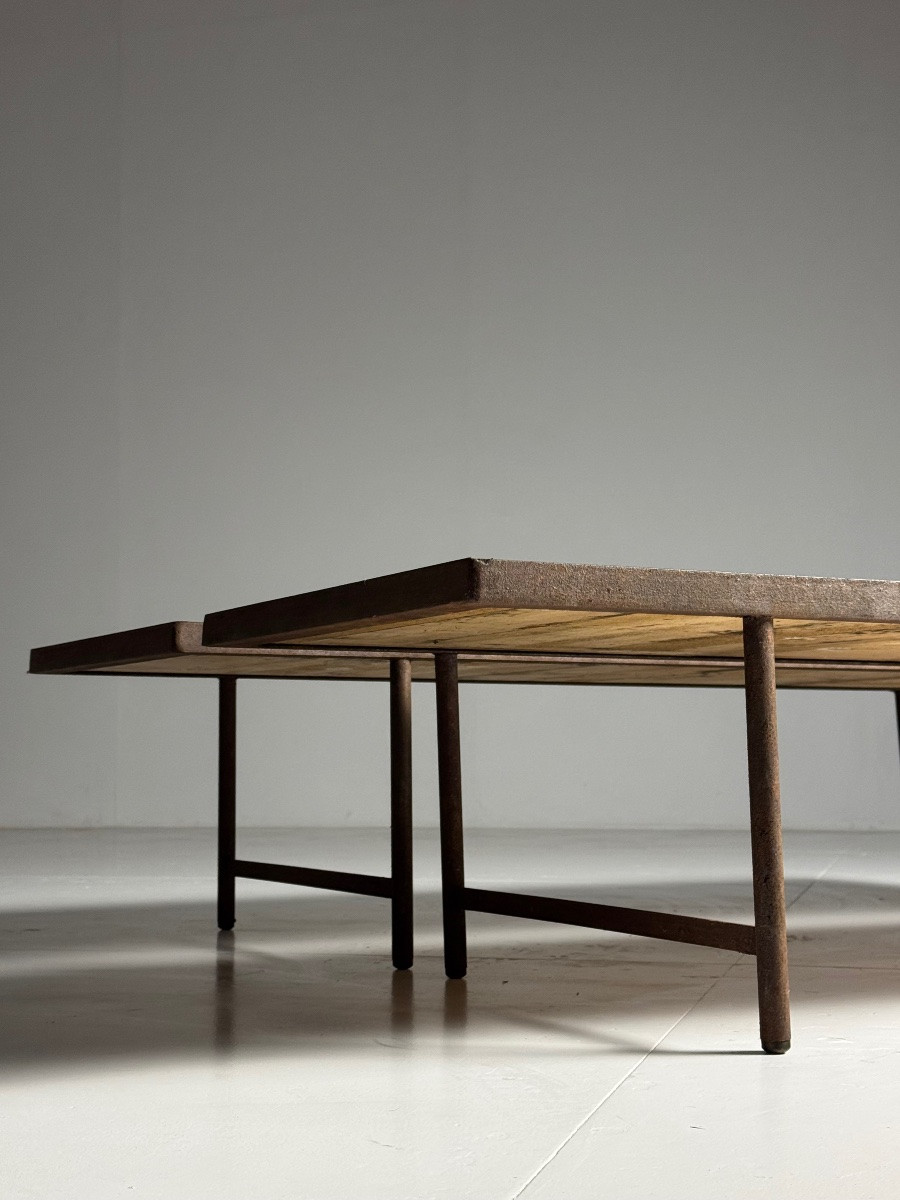 2 Parquet Coffee Tables With Iron Frames-photo-3