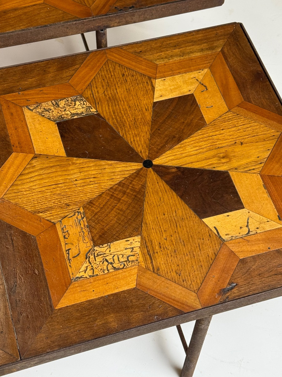 2 Parquet Coffee Tables With Iron Frames-photo-4