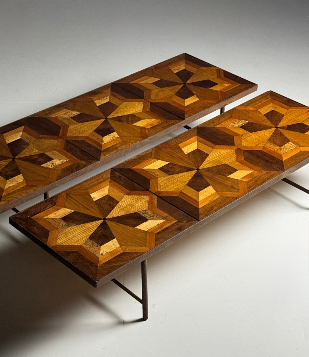 2 Parquet Coffee Tables With Iron Frames