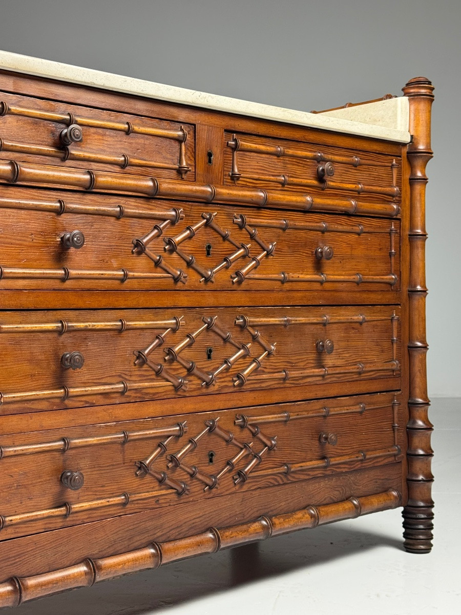 Commode en faux bambou, vers 1900, en chêne-photo-2