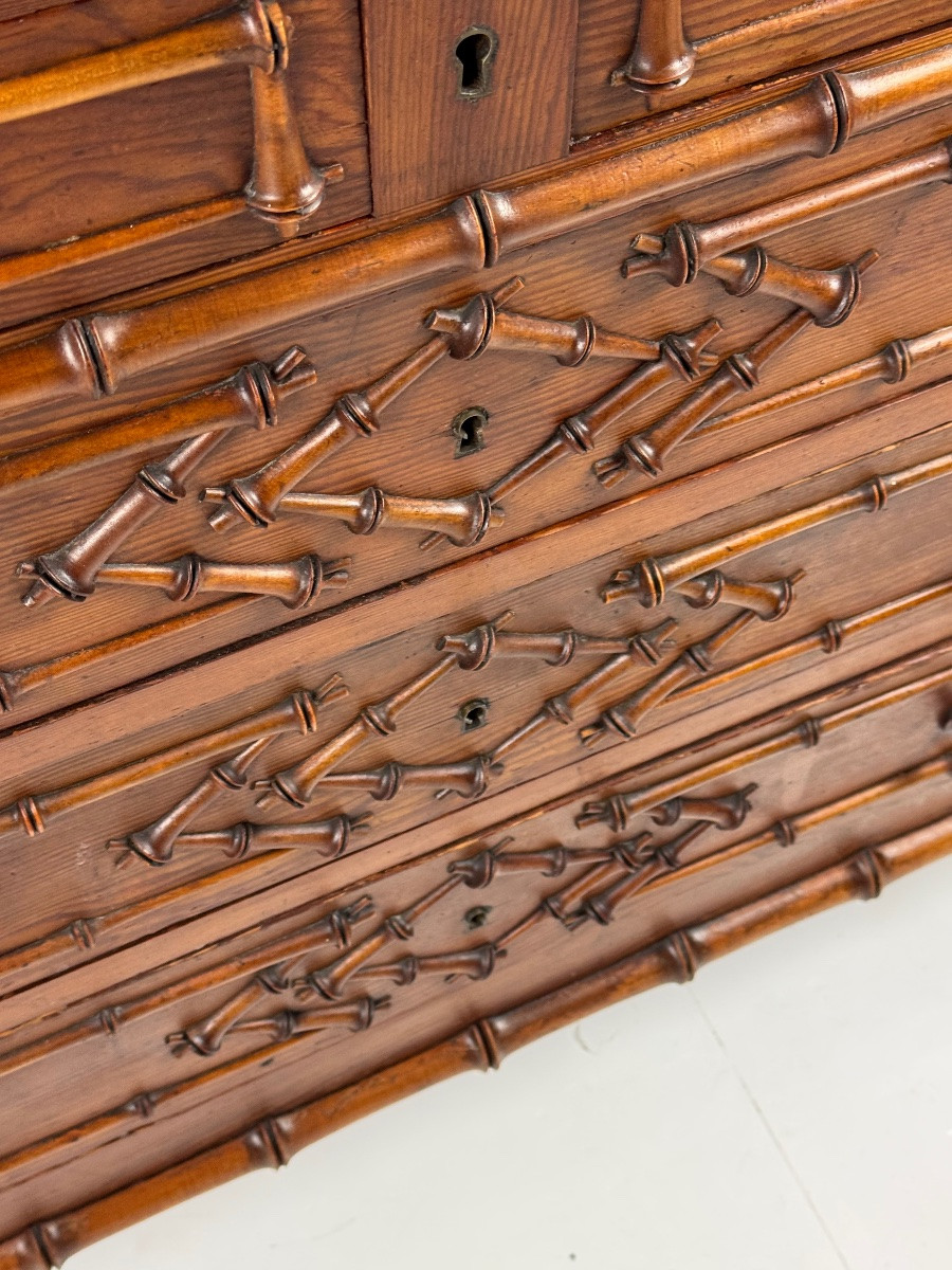 Commode en faux bambou, vers 1900, en chêne-photo-4