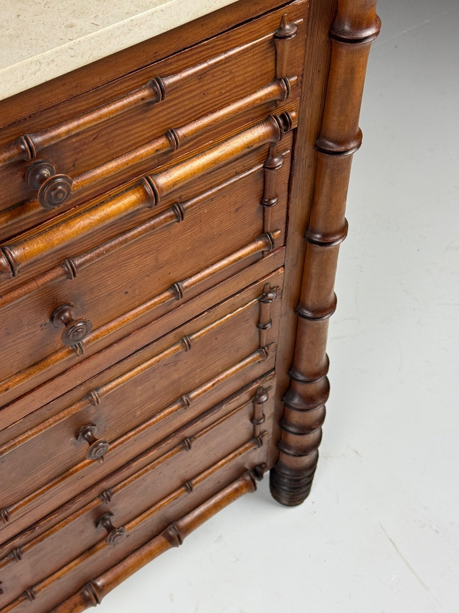 Commode en faux bambou, vers 1900, en chêne-photo-5