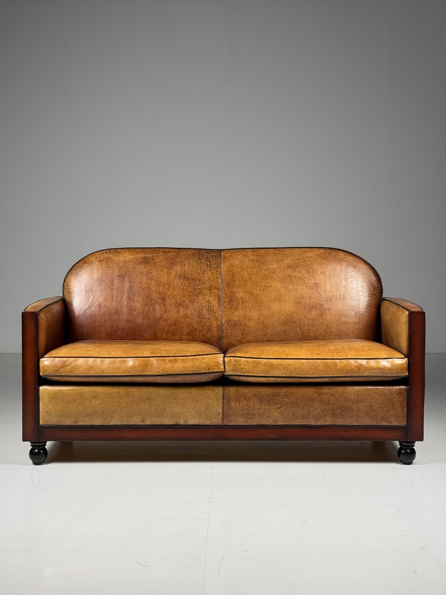 Art Deco Sheepskin Leather Sofa-photo-3