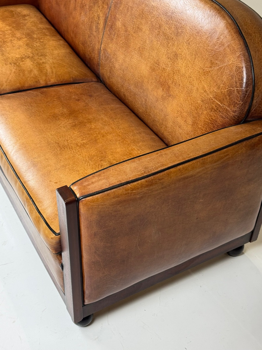 Art Deco Sheepskin Leather Sofa-photo-4